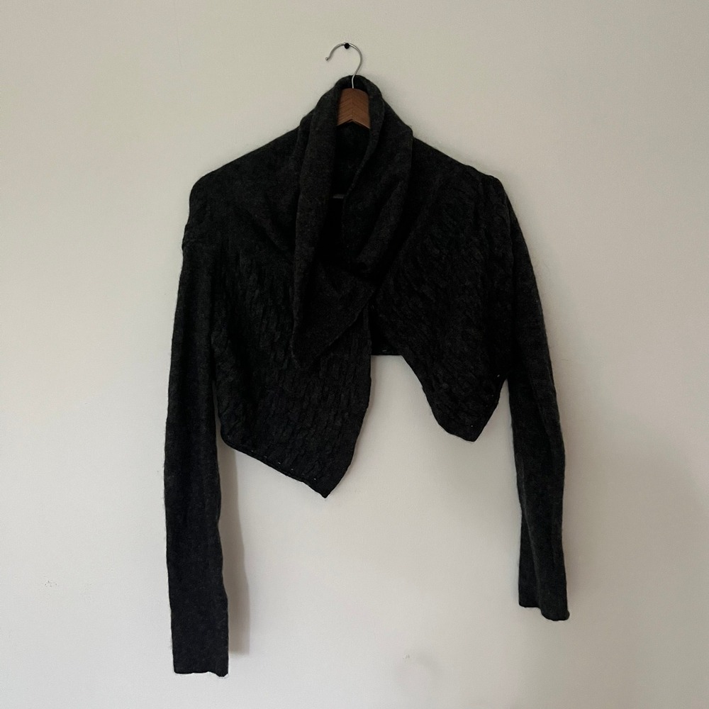 Sarah Pacini Charcoal Grey Wool Blend Cropped Bolero Cardigan Made in Italy